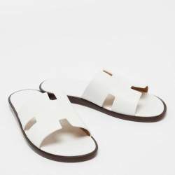 Hermes White Leather Izmir Slide Flats Size 42