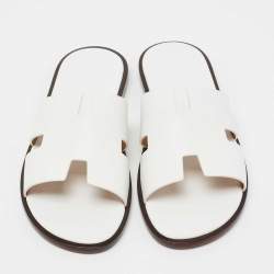 Hermes White Leather Izmir Slide Flats Size 42