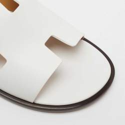 Hermes White Leather Izmir Slide Flats Size 42