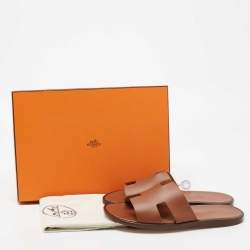 Hermes Brown Leather Izmir Sandals Size 42