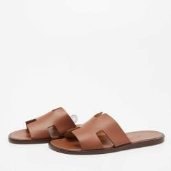 Hermes Brown Leather Izmir Sandals Size 42