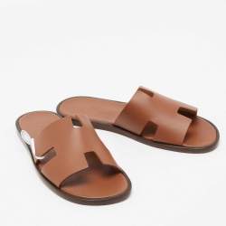 Hermes Brown Leather Izmir Sandals Size 42