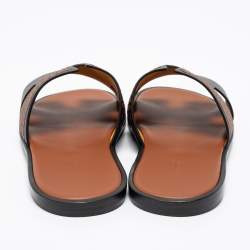 Hermes Black/Brown Leather Izmir Flat Sandals Size 44