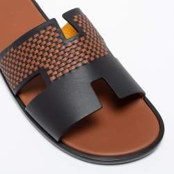 Hermes Black/Brown Leather Izmir Flat Sandals Size 44