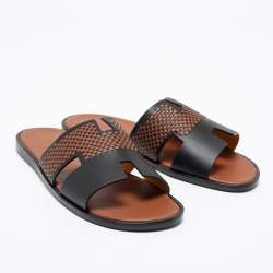 Hermes Black/Brown Leather Izmir Flat Sandals Size 44