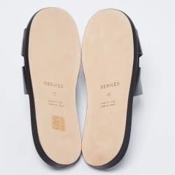 Hermes Black Leather Izmir Slide Sandals Size 40