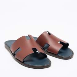 Hermès Brown Leather Izmir Slide Sandals Size 41