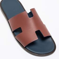 Hermès Brown Leather Izmir Slide Sandals Size 41
