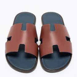 Hermès Brown Leather Izmir Slide Sandals Size 41