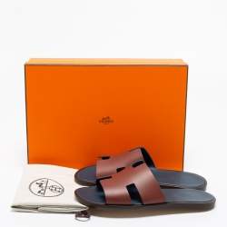 Hermès Brown Leather Izmir Slide Sandals Size 41