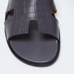 Hermès Grey Crocodile Leather Izmir Flats Size 45