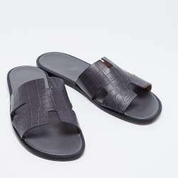 Hermès Grey Crocodile Leather Izmir Flats Size 45