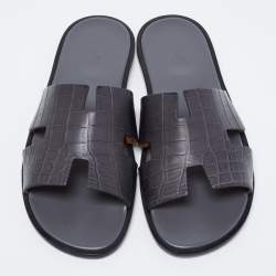Hermès Grey Crocodile Leather Izmir Flats Size 45