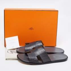 Hermès Grey Crocodile Leather Izmir Flats Size 45