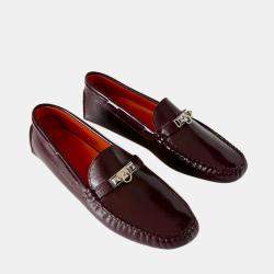 Hermes Burgundy Patent Leather Irving Slip On Loafers, 41