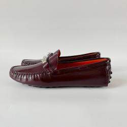 Hermes Burgundy Patent Leather Irving Slip On Loafers, 41