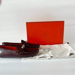 Hermes Burgundy Patent Leather Irving Slip On Loafers, 41