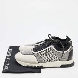 Hermes White/Black Suede and Knit Fabric Addict Low Top Sneakers Size 41