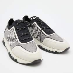 Hermes White/Black Suede and Knit Fabric Addict Low Top Sneakers Size 41