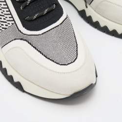 Hermes White/Black Suede and Knit Fabric Addict Low Top Sneakers Size 41