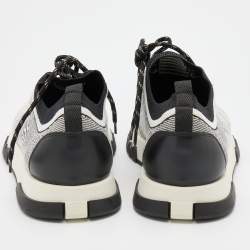 Hermes White/Black Suede and Knit Fabric Addict Low Top Sneakers Size 41