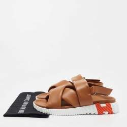 Pre Owned Hermes Brown Leather Electric Slingback Sandals Size 41