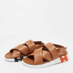 Pre Owned Hermes Brown Leather Electric Slingback Sandals Size 41
