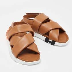 Pre Owned Hermes Brown Leather Electric Slingback Sandals Size 41