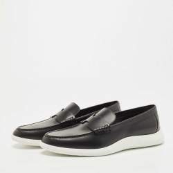 Hermes Black Leather Slip On Sneaker Loafers Size 43.5