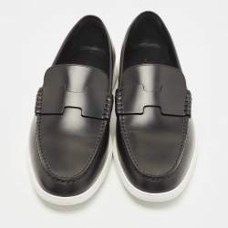 Hermes Black Leather Slip On Sneaker Loafers Size 43.5