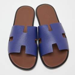 Hermes Blue Leather Izmir Flat Sandals Size 42