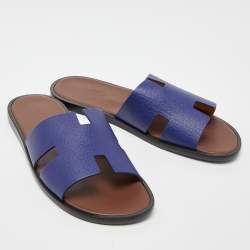 Hermes Blue Leather Izmir Flat Sandals Size 42