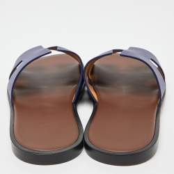 Hermes Blue Leather Izmir Flat Sandals Size 42