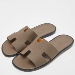 Hermés Taupe Leather Izmir Flat Slides Size 42