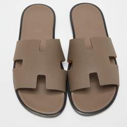 Hermés Taupe Leather Izmir Flat Slides Size 42
