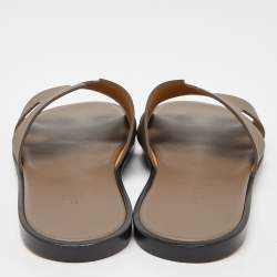 Hermés Taupe Leather Izmir Flat Slides Size 42