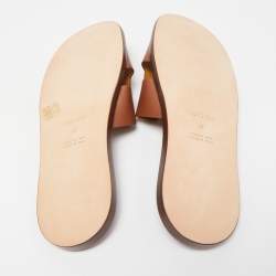 Hermes Brown Leather Izmir Slide Flats Size 47