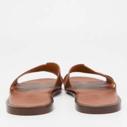 Hermes Brown Leather Izmir Slide Flats Size 47