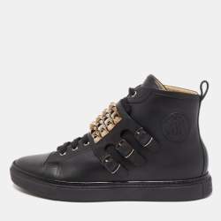 Hermes Black Leather Studded Lennox High Top Sneakers Size 43.5