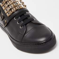 Hermes Black Leather Studded Lennox High Top Sneakers Size 43.5