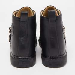 Hermes Black Leather Studded Lennox High Top Sneakers Size 43.5