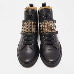 Hermes Black Leather Studded Lennox High Top Sneakers Size 43.5