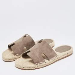 Hermes Brown Suede Antigua Flat Slides Size 41