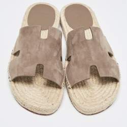 Hermes Brown Suede Antigua Flat Slides Size 41