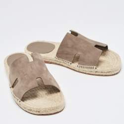 Hermes Brown Suede Antigua Flat Slides Size 41