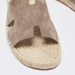 Hermes Brown Suede Antigua Flat Slides Size 41