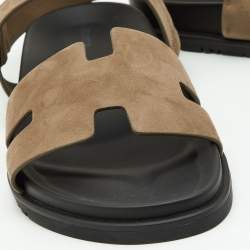 Hermes Taupe Suede Chypre Sandals Size 45