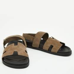 Hermes Taupe Suede Chypre Sandals Size 45