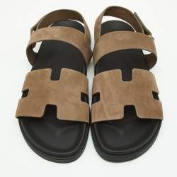 Hermes Taupe Suede Chypre Sandals Size 45