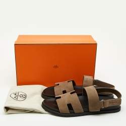 Hermes Taupe Suede Chypre Sandals Size 45